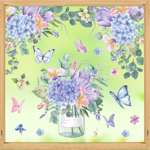 Horaldaily 50 PCS Spring Window Cling Sticker, Floral Hydrangea Butterfly for Home Party Supplies Shop Window Glass Display Decoration in Saudi Arabia