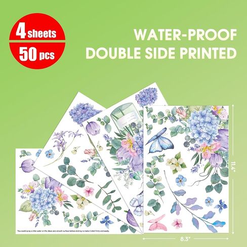Horaldaily 50 PCS Spring Window Cling Sticker, Floral Hydrangea Butterfly for Home Party Supplies Shop Window Glass Display Decoration in Saudi Arabia
