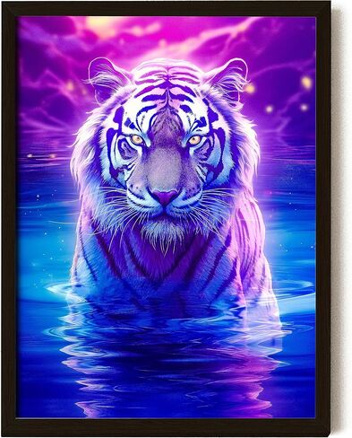 EXCOOL CLUB Large Tiger Wall Art - 12x16 Colorful Tiger Poster, Tiger Head Wall Decor, Neon Tiger Art Print Painting, Modern Wild Animal Pictures Wildlife Decor for Home Bedroom Decorations (UNFRAMED) in Kuwait