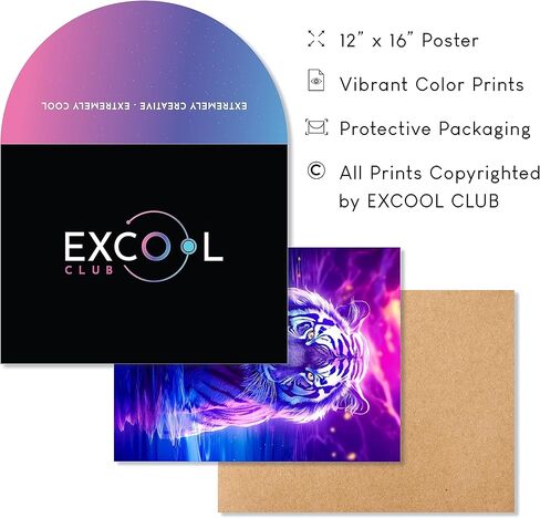 EXCOOL CLUB Large Tiger Wall Art - 12x16 Colorful Tiger Poster, Tiger Head Wall Decor, Neon Tiger Art Print Painting, Modern Wild Animal Pictures Wildlife Decor for Home Bedroom Decorations (UNFRAMED) in Kuwait