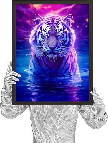 EXCOOL CLUB Large Tiger Wall Art - 12x16 Colorful Tiger Poster, Tiger Head Wall Decor, Neon Tiger Art Print Painting, Modern Wild Animal Pictures Wildlife Decor for Home Bedroom Decorations (UNFRAMED) in Kuwait