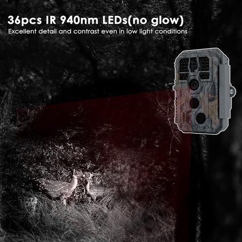 كاميرا maswater Trail، كاميرا ألعاب بدقة 24 ميجابكسل 1296 بكسل مع حركة رؤية ليلية IP66 مقاومة للماء 0.1 وقت تشغيل 120 درجة نطاق زاوية واسع ومسافة استشعار 90 قدمًا لاستكشاف الحياة البرية في الهواء الطلق والصيد in Kuwait