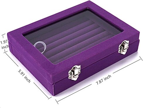 منظم صندوق المجوهرات المخملي من Boewill مع غطاء شفاف ومقصورة قابلة للإزالة لتخزين الحلقات والأقراط والقلائد in Kuwait