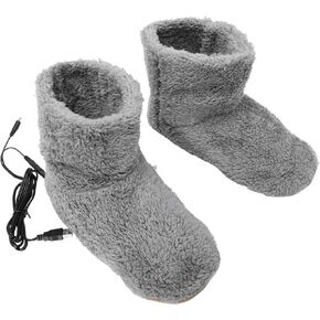 Healifty Electric Heated Foot Warmer, USB Rechargeable Soft Winter Warm Heating Booties Washable Plush Shoes(1pair, Grey) in Saudi Arabia