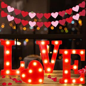 Valentines Day Decor - Led Marquee Light Up Letters “LOVE" Lights Sign + 2 Packs Felt Heart Garland Banners for Home Room Wedding Birthday Party Table Decor Supplies (Batteries Not Included) in Kuwait