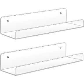 Sooyee Acrylic Shelves,6 Pack 15 Inch Floating Wall Shelves, Funko Pop Display Shelf,Invisible Kids Book Shelf,Picture Ledge Shelf Decor, Bathroom Wall Shelves,Clear