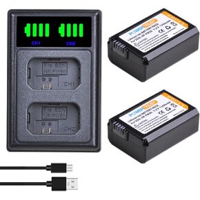 PowerTrust 3-Pack NP-FW50 Battery and FW50 Dual USB Charger for Sony Alpha A6500, A6300, A6000, A7, A7II, A7SII, A7S, A7S2, A7R, A7R2, A7RII, A55, A5000 A5100, RX10, RX10II Camera in Kuwait