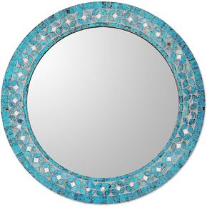 NOVICA Large Rustic Round Mango Wood Wall Mounted Mirror, Multicolor 'Festive Holi' in Kuwait