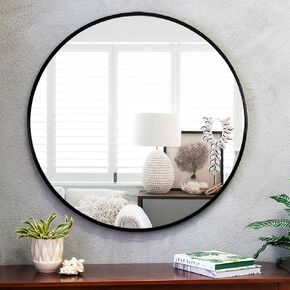 MIRUO Round Mirror 32 inch Circle Mirrors for Wall Mounted Black Mirror Round Bathroom Mirror for Wall Circle Mirrors Wall Decor Vintage Mirror Round Wall Mirrors Aluminum Alloy Thin Frame in Kuwait