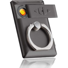 BIRCUS USB Lighter Rechargeable Electric Flameless Lighter Phone Ring Buckle Bracket 2 in 1（Black） in Saudi Arabia