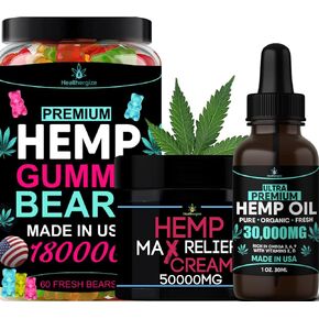 3Pack Hemp Gummies Hemp Cream Hemp Oil Variety Combo Set-Relief, Soothing, Discomfort, Sleep, Relax-Full Body High Care-Made in USA