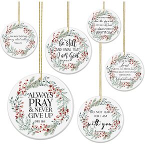 Christian Christmas Ornaments Bulk Bible Verse Hanging Ornament Inspirational Quotes Ceramic Ornaments for Christmas Tree Round Flat Religious Xmas Church Home Decor for Mom Women Gift(6 Pcs)
