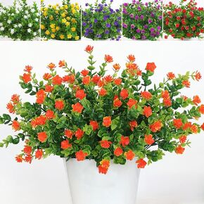 fazhongfa 12 Bundles Artificial Flowers Outdoor Fake Plant UV Resistant Faux Plastic Greenery Shrubs Plants for Garden Porch Hanging Planter Window Patio Farmhouse Decoration Real Looking (Purple)