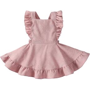 فستان AMAWMW للأطفال الصغار تنورة مكشكشة بدون أكمام وظهر قصير وزرة 6M-5T للفتيات الصغيرات in Kuwait