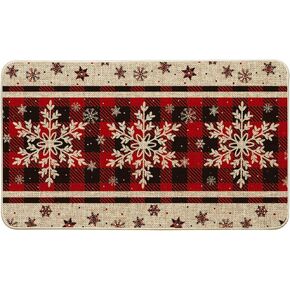 Artoid Mode Buffalo Plaid Snowflake Winter Doormat, Christmas Home Decor Low-Profile Door Mat Floor Mat 17x29 Inch in Saudi Arabia
