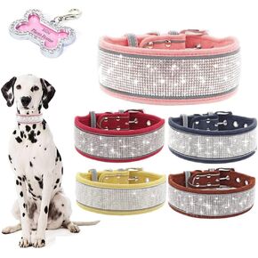 حجر الراين طوق الكلب للفتيات الأولاد، مع علامات الكلب المكتوبة بخط اليد لطيف المبهر تألق جلد الغزال الناعم جميلة بلينغ كريستال الماس القط الحيوانات الأليفة الصغيرة المتوسطة الكبيرة الذكور الإناث، الوردي S in Kuwait