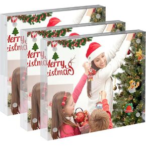 Acrylic Frame Magnetic Picture Frame 4x6 Acrylic Picture Frame Clear Freestanding Double Sided Frameless Picture Frame Stand for Desktop Display, 20mm Thickness Magnetic Photo Frames 4x6 Frame(3 Pack)