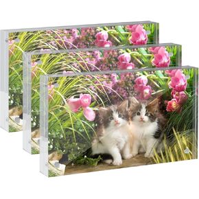 Acrylic Frame Magnetic Picture Frame 4x6 Acrylic Picture Frame Clear Freestanding Double Sided Frameless Picture Frame Stand for Desktop Display, 20mm Thickness Magnetic Photo Frames 4x6 Frame(3 Pack) in Saudi Arabia