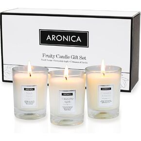 Aronica, Fruity Candle Set of 3 - Sweet Scented Soy Candle Set for Stress Relief - Perfect Valentine's Day Gift for Men and Women - Warm, Fragrant, and Relaxing Candles - Scented Candle Gift Sets