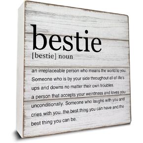 هدايا Bestie Bestie تعريف صندوق خشبي علامة أفضل صديق يقتبس مكتب ديكور خشبي لافتة ديكور المنزل لرف طاولة المكتب 5 × 5 بوصات in Kuwait