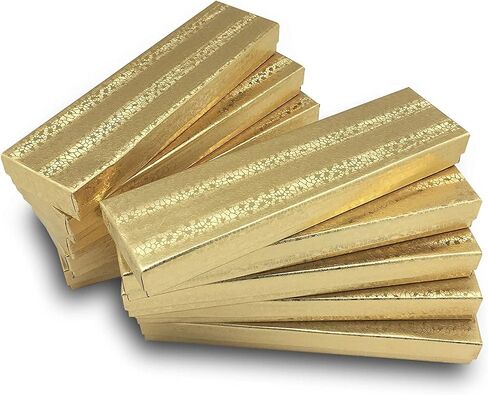 RJ Displays-25 Pack Cotton Filled Gold Foil Paper Boxes for Jewelry Jewelry Earring, Pendant Necklace, Watch, Pen, Charm Bracelets, Gift Packaging Size-8 1/16 x 2 1/4 x 1 3/8 (#82)) in Saudi Arabia