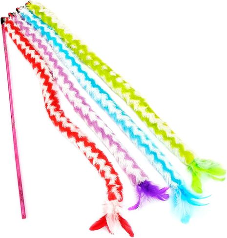 CHIWAVA 4 حزمة 43 بوصة صوت حفيف ملون قطيفة ريشة عصا دعابة للقطط مع النعناع البري in Kuwait