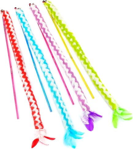 CHIWAVA 4 حزمة 43 بوصة صوت حفيف ملون قطيفة ريشة عصا دعابة للقطط مع النعناع البري in Kuwait