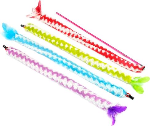 CHIWAVA 4 حزمة 43 بوصة صوت حفيف ملون قطيفة ريشة عصا دعابة للقطط مع النعناع البري in Kuwait