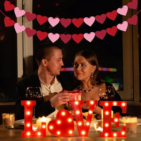 Valentines Day Decor - Led Marquee Light Up Letters “LOVE" Lights Sign + 2 Packs Felt Heart Garland Banners for Home Room Wedding Birthday Party Table Decor Supplies (Batteries Not Included) in Kuwait