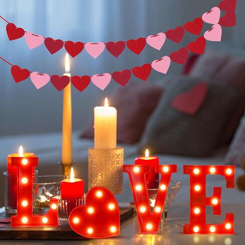 Valentines Day Decor - Led Marquee Light Up Letters “LOVE" Lights Sign + 2 Packs Felt Heart Garland Banners for Home Room Wedding Birthday Party Table Decor Supplies (Batteries Not Included) in Kuwait