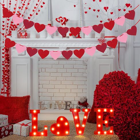 Valentines Day Decor - Led Marquee Light Up Letters “LOVE" Lights Sign + 2 Packs Felt Heart Garland Banners for Home Room Wedding Birthday Party Table Decor Supplies (Batteries Not Included) in Kuwait
