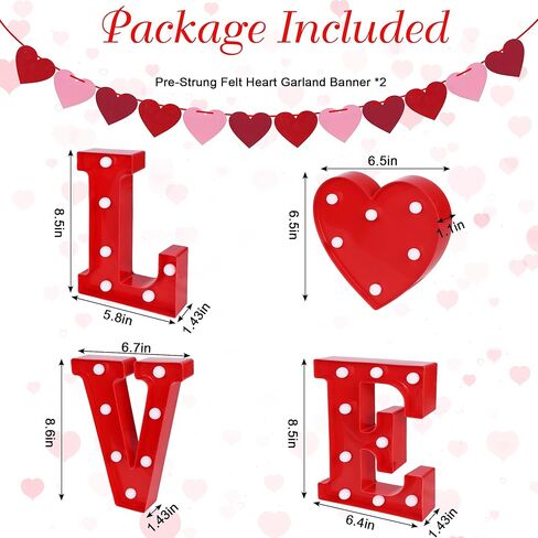 Valentines Day Decor - Led Marquee Light Up Letters “LOVE" Lights Sign + 2 Packs Felt Heart Garland Banners for Home Room Wedding Birthday Party Table Decor Supplies (Batteries Not Included) in Kuwait