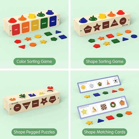 ألعاب مونتيسوري الخشبية من بيسان للأطفال الصغار، لعبة فرز الألوان والشكل للطفل من عمر 1 2 3 4 سنوات، لعبة صندوق مطابقة STEM ألعاب ما قبل المدرسة 3-5 هدايا للأطفال الصغار in Kuwait