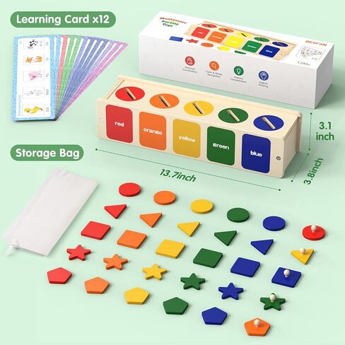 ألعاب مونتيسوري الخشبية من بيسان للأطفال الصغار، لعبة فرز الألوان والشكل للطفل من عمر 1 2 3 4 سنوات، لعبة صندوق مطابقة STEM ألعاب ما قبل المدرسة 3-5 هدايا للأطفال الصغار in Kuwait