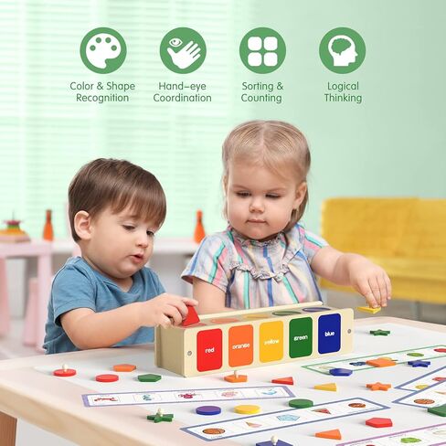 ألعاب مونتيسوري الخشبية من بيسان للأطفال الصغار، لعبة فرز الألوان والشكل للطفل من عمر 1 2 3 4 سنوات، لعبة صندوق مطابقة STEM ألعاب ما قبل المدرسة 3-5 هدايا للأطفال الصغار in Kuwait