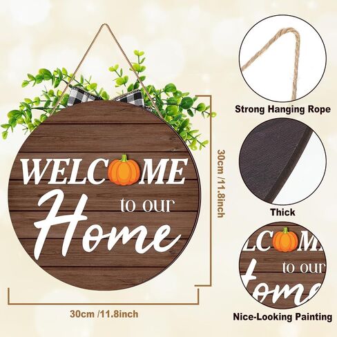 Geetery Gnome Seasonal Welcome Home Sign Wooden Interchangeable Welcome Sign with 12 Gnome Ornaments and 12 Changeable Icons Wood Front Door Decor with Burlap Bow for Various Holidays Celebrations in Saudi Arabia