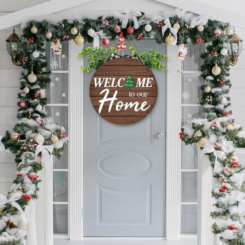 Geetery Gnome Seasonal Welcome Home Sign Wooden Interchangeable Welcome Sign with 12 Gnome Ornaments and 12 Changeable Icons Wood Front Door Decor with Burlap Bow for Various Holidays Celebrations in Saudi Arabia