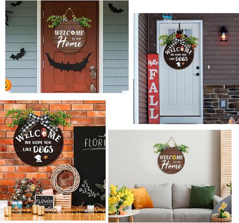 Geetery Gnome Seasonal Welcome Home Sign Wooden Interchangeable Welcome Sign with 12 Gnome Ornaments and 12 Changeable Icons Wood Front Door Decor with Burlap Bow for Various Holidays Celebrations in Saudi Arabia