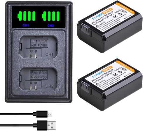 PowerTrust 3-Pack NP-FW50 Battery and FW50 Dual USB Charger for Sony Alpha A6500, A6300, A6000, A7, A7II, A7SII, A7S, A7S2, A7R, A7R2, A7RII, A55, A5000 A5100, RX10, RX10II Camera in Kuwait