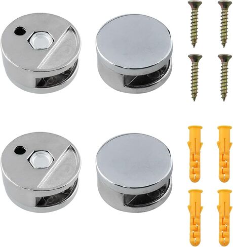 Mutai Mirror Clip 4PCS Frameless Zinc Alloy Mirror Wall Holder Clips Rond Glass Clamp Mirror Wall Hanging Mounting Fixing Kit with Screws and Anchors in Kuwait