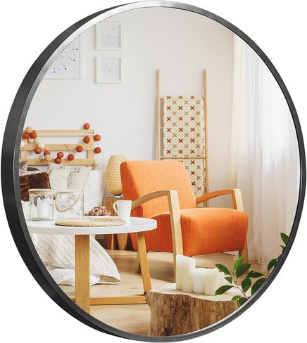 MIRUO Round Mirror 32 inch Circle Mirrors for Wall Mounted Black Mirror Round Bathroom Mirror for Wall Circle Mirrors Wall Decor Vintage Mirror Round Wall Mirrors Aluminum Alloy Thin Frame in Kuwait