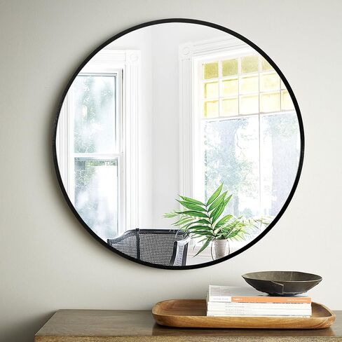 MIRUO Round Mirror 32 inch Circle Mirrors for Wall Mounted Black Mirror Round Bathroom Mirror for Wall Circle Mirrors Wall Decor Vintage Mirror Round Wall Mirrors Aluminum Alloy Thin Frame in Kuwait