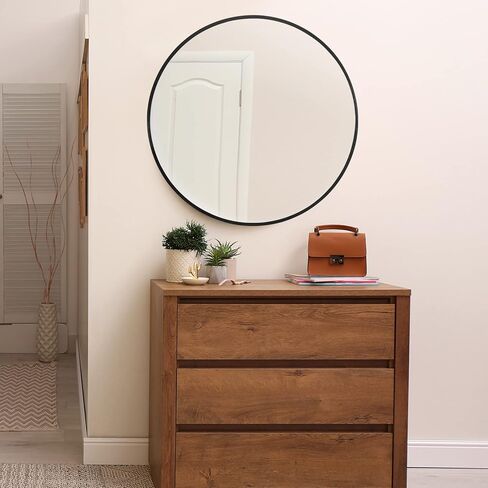 MIRUO Round Mirror 32 inch Circle Mirrors for Wall Mounted Black Mirror Round Bathroom Mirror for Wall Circle Mirrors Wall Decor Vintage Mirror Round Wall Mirrors Aluminum Alloy Thin Frame in Kuwait