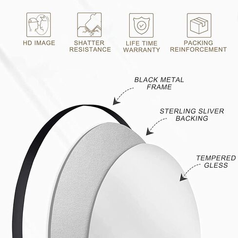 MIRUO Round Mirror 32 inch Circle Mirrors for Wall Mounted Black Mirror Round Bathroom Mirror for Wall Circle Mirrors Wall Decor Vintage Mirror Round Wall Mirrors Aluminum Alloy Thin Frame in Kuwait
