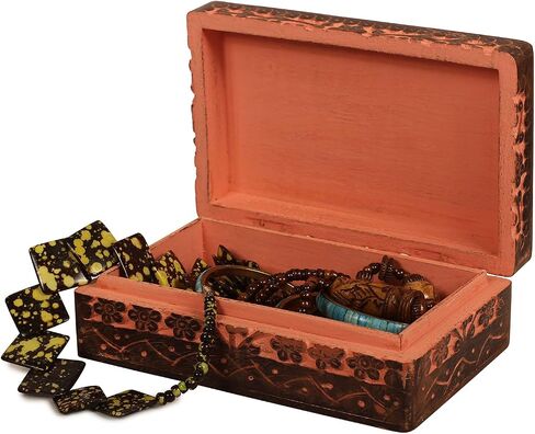 Wooden Jewelry box for Women Men with Celtic Heart Design 8" x 5" x 2.5" Inches Pink in Color | Decorative Wooden Storage Treasure Keepsake boxes | trinket box with lid in Kuwait