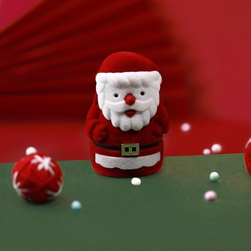 صندوق خاتم عيد الميلاد الصغير المخملي من U·helper - صندوق أقراط قلادة سانتا كلوز اللطيف صندوق مجوهرات عرض وتخزين صندوق هدايا هدايا عيد الميلاد، اقتراح، خطوبة، زفاف للفتيات والنساء in Kuwait