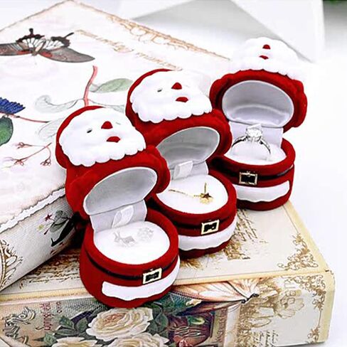 صندوق خاتم عيد الميلاد الصغير المخملي من U·helper - صندوق أقراط قلادة سانتا كلوز اللطيف صندوق مجوهرات عرض وتخزين صندوق هدايا هدايا عيد الميلاد، اقتراح، خطوبة، زفاف للفتيات والنساء in Kuwait