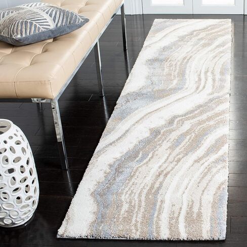 SAFAVIEH Cyrus Shag Collection 2'2" x 9' Ivory/Grey CYR126A Modern Abstract Non-Shedding Living Room Bedroom Dining Room Entryway Plush 0.8-inch Thick Runner Rug in Saudi Arabia