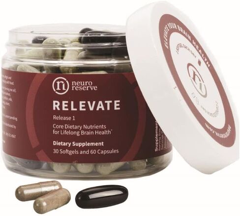 NeuroReserve RELEVATE - مكمل صحة الدماغ - دعم الذاكرة، شيخوخة الدماغ الصحية، التركيز، الطاقة الطبيعية، المزاج - من أجل فائدة شاملة وطويلة الأمد - مضادات الأكسدة، أوميغا 3 DHA EPA، فيتامين B12 in Saudi Arabia