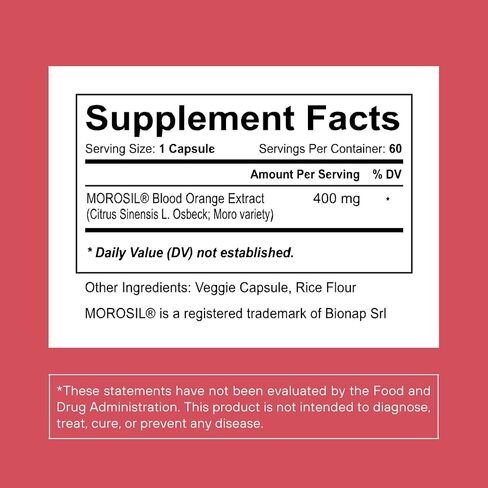 SOLNUVI Morosil® 400mg per Serving - Morosil® Blood Orange Extract from Italy - Vegan Friendly, Non-GMO and Gluten-Free - 60 Veggie Capsules in Saudi Arabia